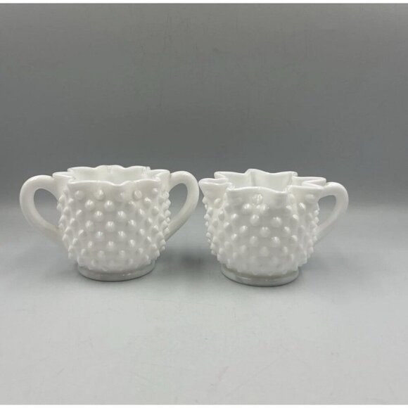 Fenton Other - Vintage Old Fenton Milk Glass Hobnail Star Top Sugar and Creamer Set